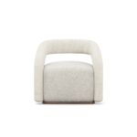 A stylish Emma Armchair with tubular armrests and backrest, featuring a fluffy seat, all upholstered in boucle. The chair combines modern design with cozy comfort.