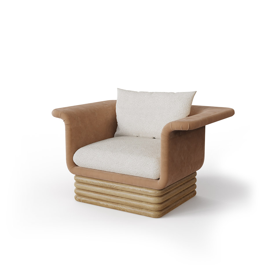 Isabella Armchair Isabella Armchair by Nolita Harbour, featuring oak layered base and upholstery in boucle and premium velvet, showcasing organic shape and luxury