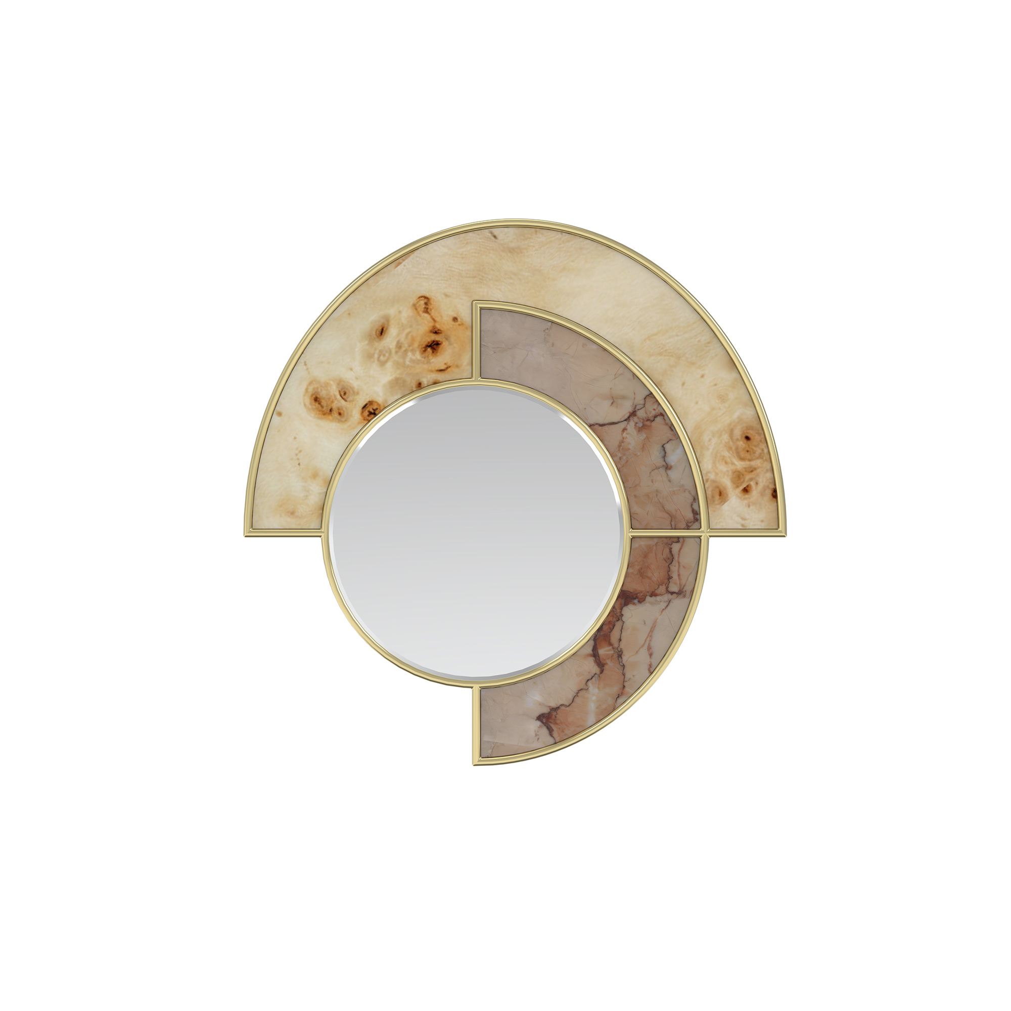 Sierra Mirror Sierra Mirror with burl wood and marble inlays, brass accents - front view