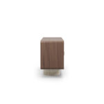 Nolita Harbour Henry Luxury Sideboard with a walnut structure, ribbed travertine legs, and ceramic handles.