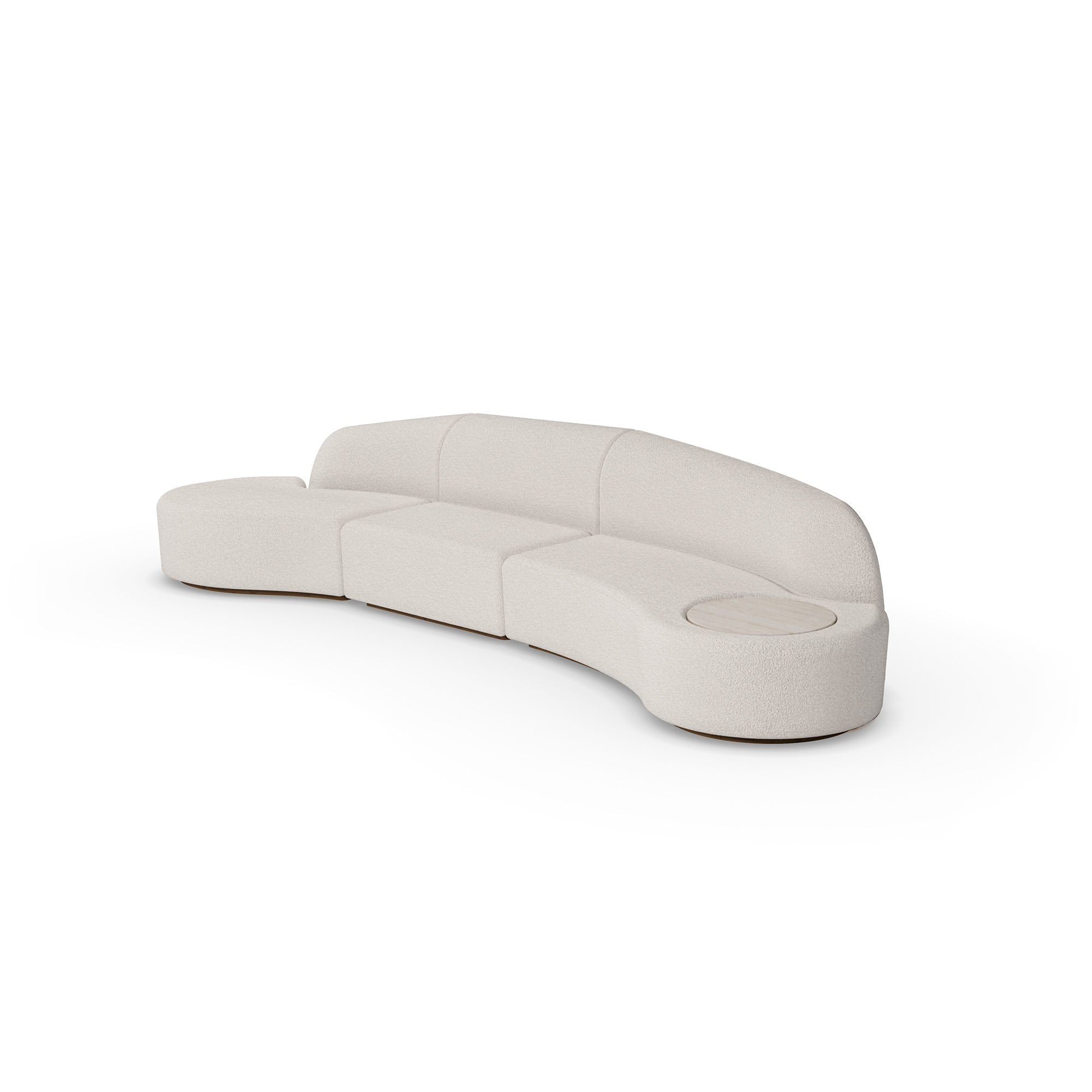 Nathalie II sectional sofa Nolita Harbour Nathalie II Sectional Sofa with plush, curved forms and an integrated circular travertine top.