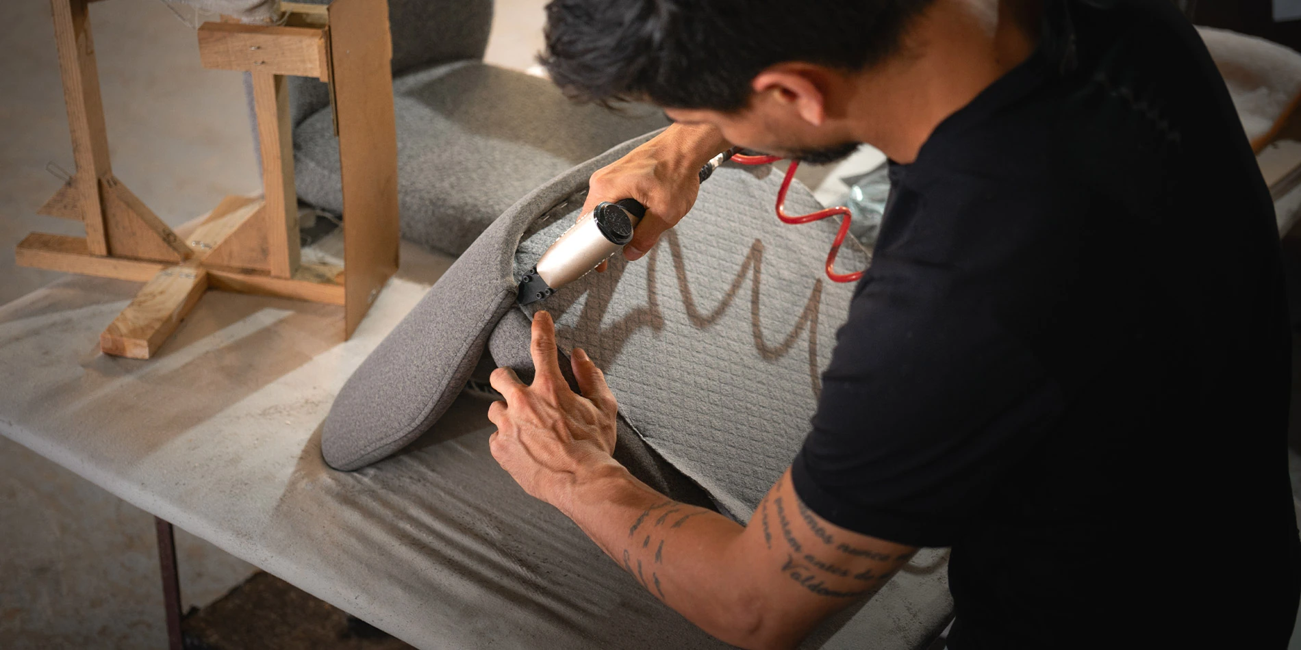 Nolita Harbour Production Process - Applying Fabrics - Custom Furniture