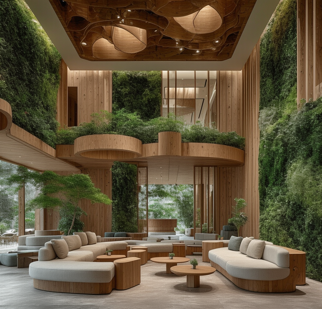 Sustainable design in luxury hospitality with ecological materials and biophilia. - Nolita Harbour