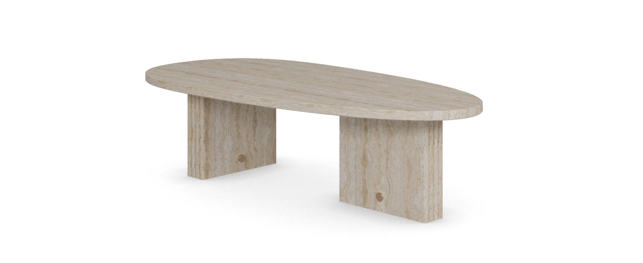 Minimalist yet undeniably bold, the Landi Coffee Table by Nolita Harbour is sculpted entirely from premium travertine, offering a calming palette of soft earthy tones and natural veining. Its generous oval top rests on two vertical slab legs, delivering clean architectural lines with organic charm. Discreet polished brass inserts add a refined accent, subtly elevating the overall design with a touch of warm luminosity. Landi is a timeless coffee table that seamlessly bridges modern elegance with raw material beauty — a stunning centerpiece for contemporary and naturalistic interiors alike.