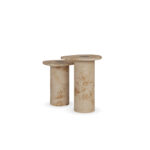 Cylindrical side tables in poplar root wood with round tops, Léora by Nolita Harbour.