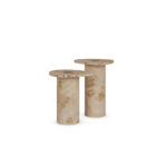 Cylindrical side tables in poplar root wood with round tops, Léora by Nolita Harbour.