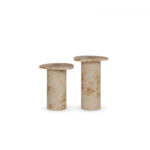 Cylindrical side tables in poplar root wood with round tops, Léora by Nolita Harbour.