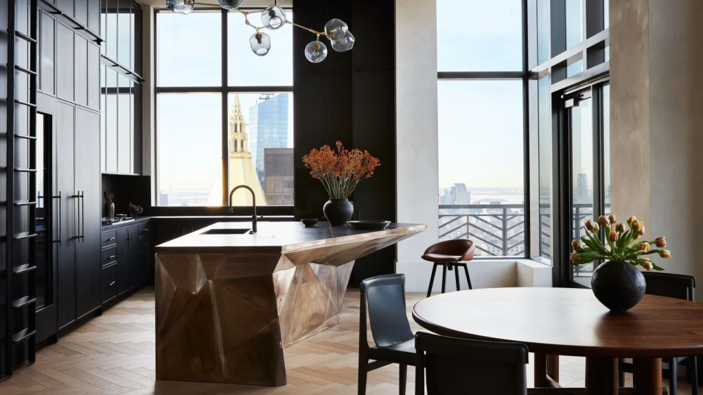 Elegant Manhattan luxury apartment interior with curated art, tailored furnishings, and expansive city views, reflecting contemporary luxury real estate trends in New York.